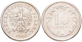 Польша 10 грошей 1990 Y 279 медно-никель UNC 4614-631