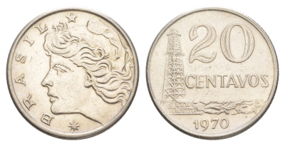 Бразилия 20 сентаво 1970 KM 579.2 медно-никель aUNC 4642-1037