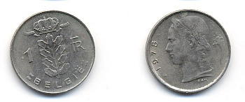 Бельгия 1 франк 1975 Belgie, Бодуэн I (1951-1993) KM 143.1 медно-никель 62-2733