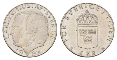 Швеция 1 крона 1983 Карл XVI Густав (1973- ) KM 852a медно-никель 183-257