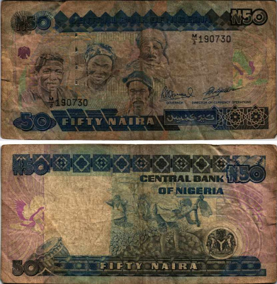 Нигерия 50 найра ND (1991-2000) жители Нигерии, подпись 10 Pick 27 c бумага 6312-55-3-2