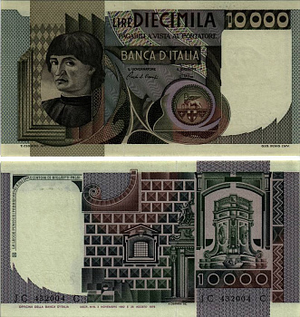 Италия 10000 лир 1982 Мужской портрет Андреа дель Кастаньо Pick 106b aUNC 6280-43-3-2