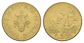 Ватикан 200 лир 1978 KM 138 алюминиевая бронза UNC 4633-1231