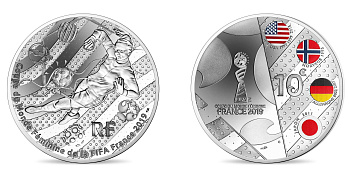 Франция 10 евро 2019 Чемпионат мира по футболу среди женщин, FIFA, Тип 1, оригинальная коробка, сертификат KM NEW серебро PROOF 8-1-03-06