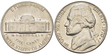 США 5 ЦЕНТОВ 1970 D, ДЖЕФФЕРСОН KM А192 медно-никель 119-1036