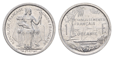 Французская Океания 1 франк 1949 год-тип KM 2 алюминий UNC 181-522