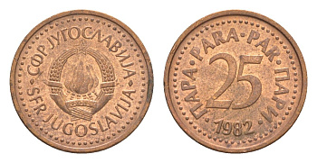 Югославия 25 пара 1982 KM 84 бронза aUNC 218-468