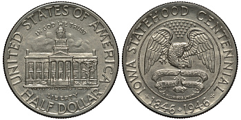 США 1/2 доллара (50 центов) 1946 100 лет штату Айова, здание первого Капитолия в Айове KM 197 серебро 00-805-20