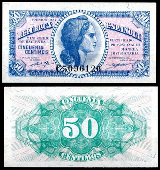 Испания 50 сантимов 1937 Pick 93 бумага UNC (пресс) 8621-21-3-2