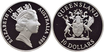 Австралия 10 долларов 1989 Квинсленд, в оригинальной коробке, с сертификатом KM 114 серебро PROOF 7-5-1-21