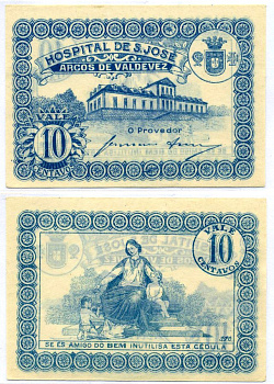 Португалия 10 сентаво 1919-1920 госпиталь св. Хосе, HOSPITAL S. JOSE, частный выпуск бумага UNC (пресс) 7375-4-1-1