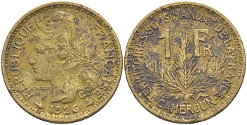 Французский Камерун 1 франк 1926 (а), монетный двор Париж KM 2 алюминиевая бронза 73-1254