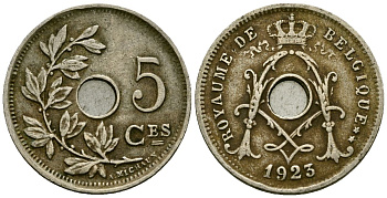 Бельгия 5 сантимов 1923 Belgique KM 66 медно-никель 4173-527