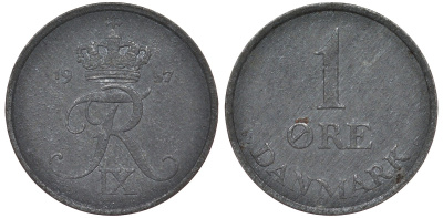 Дания 1 эре 1957 Фредерик IX KM 839.2 цинк 4164-142