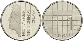 Нидерланды 1 гульден 1990 Беатрикс (1980-2013) KM 205 никель UNC 4579-435