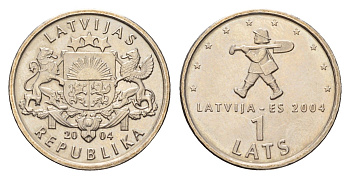 Латвия 1 лат 2004 Мальчик с пальчик KM 61 медно-никель UNC M72-04