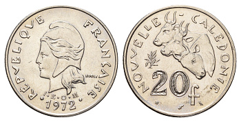 Новая Каледония 20 франков 1972 KM 12 никель UNC 179-823
