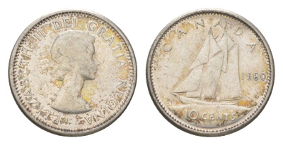 Канада 10 центов 1960 Елизавета II (1952-2022), парусник KM 51 серебро 4623-923