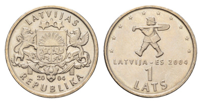 Латвия 1 лат 2004 Мальчик с пальчик KM 61 медно-никель UNC M72-04