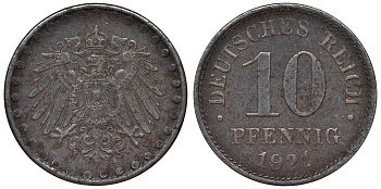 Германия 10 пфеннигов 1921 A KM 20, J. 298 железо 4119-241