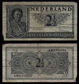 Нидерланды 2 1/2 гульдена 1949 Королева Юлиана Pick 73 бумага 7523-48-3-1