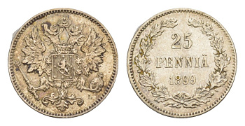 Россия для Финляндии 25 пенни 1899 L, Николай II (1894-1917) Биткин 411 серебро 633-831