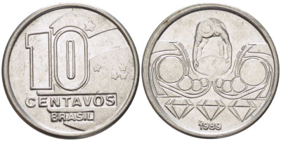Бразилия 10 сентаво 1989 золотодобыча KM 613 нержавеющая сталь 105-938