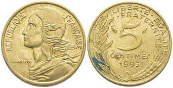 ФРАНЦИЯ 5 САНТИМОВ 1985 ТИП MARIANNE KM 933, LE FRANC 125.21 медь алюминий никель 116-453