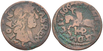 Великое княжество Литовское 1 солид 1664 TLB, Ян II Казимир (1648-1668), боратынка, вес 1,06 гр. KM 50 медь 1517-845