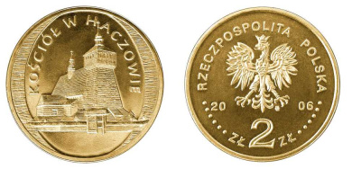 Польша 2 злотых 2006 MW, серия памятники архитектуры, церковь в Хачуве KM 547 латунь UNC 603-1213