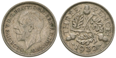 Великобритания 3 пенса 1932 Георг V (1910-1936) KM 831, Spink 4042 серебро 4615-1035