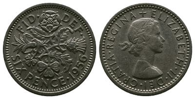Великобритания 6 пенсов 1956 Елизавета II (1952-2022) KM 903, Spink 4149 медно-никель 4381-652
