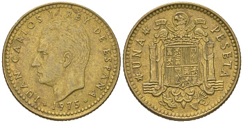 Испания 1 песета 1975 (79), Хуан Карлос I (1975-2014) KM 806 алюминиевая бронза 4618-521