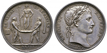 Франция медаль 1804 на коронацию Наполеона, сенат и народ, диаметр 32,00 мм, вес 15,10 г Slg. Julius 1263 серебро 00-00