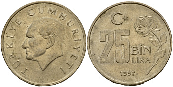 Турция 25000 лир 1997 Мустафа Кемаль Ататюрк KM 1041 медь цинк никель 4601-716