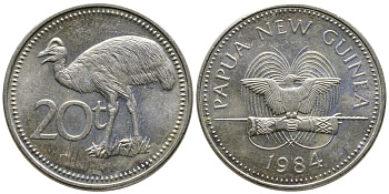 Папуа-Новая Гвинея 20 тойя 1984 старус KM 5 медно-никель UNC 93-824