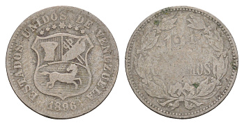 Венесуэла 12 1/2 сентимо 1896 Y 28 медно-никель 1518-1721