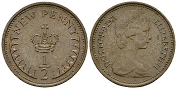 Великобритания 1/2 пенни 1971 Елизавета II (1952-2022) KM 914, Spink 4239 бронза 4136-1137