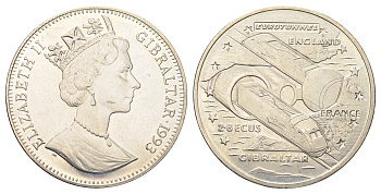 Гибралтар 2,8 экю 1993 Евротоннель KM 478 медно-никель BU 11-320-35