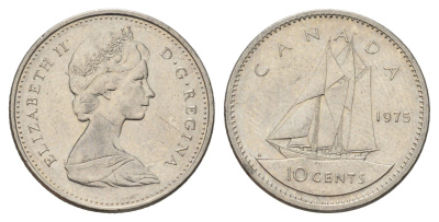 Канада 10 центов 1975 Елизавета II (1952-2022), парусник KM 77 никель 4689-544