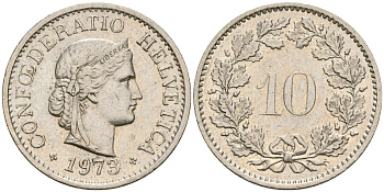 Швейцария 10 раппенов 1973 KM 27 медно-никель 4364-1336