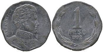 Чили 1 песо 1992 So KM 231, Schon 79 алюминий 4387-328