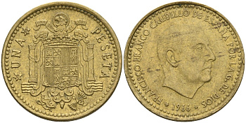Испания 1 песета 1966 (69) Франсиско Франко (1939-1975) KM 796 алюминиевая бронза 4604-352
