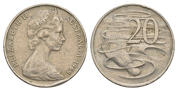 Австралия 20 центов 1969 Елизавета II (1952-2022), утконос KM 66 медно-никель 4384-1157