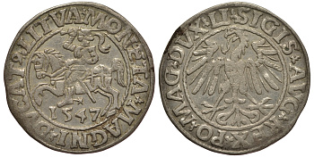 Польша 1/2 гроша (полугрош) 1547 Сигизмунд II Август (1544-1572), вес 1,06 гр. Kopicki 3239. серебро 1516-1513