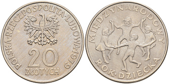 Польша 20 злотых 1979 Международный год детей KM 99 медно-никель UNC 4111-925