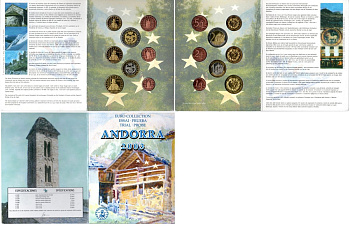 Андорра набор из 8 монет 2003 европробники, в оригинальном картонном буклете, тираж 16000 экз UNC 2-4-1-23