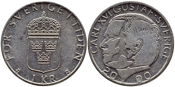 Швеция 1 крона 2000 Карл XVI Густав (1973- ) KM 852а медно-никель 4364-1714