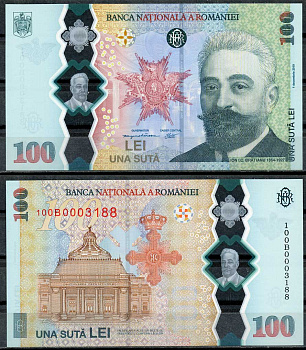 Румыния 100 леев 2019 100 лет Великого объединения Румынии, Йон Брэтиану, в оригинальном буклете Pick 125 а  пластик  UNC (пресс) 451-138-1