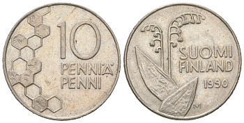 Финляндия 10 пенни 1990 KM 65 медно-никель 4617-1139